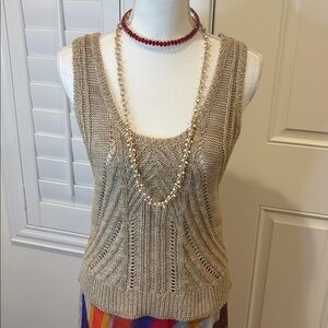 Ralph Lauren Black Label Cotton/Linen Sleeveless Knit Top Tan Large New